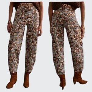 Anthropologie Womens Corduroy Barrel Cotton Blend Paisley Print Size 8